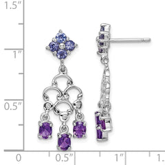 Rhodium-plated Sterling Silver Amethyst Iolite and Diamond Dangle Earrings