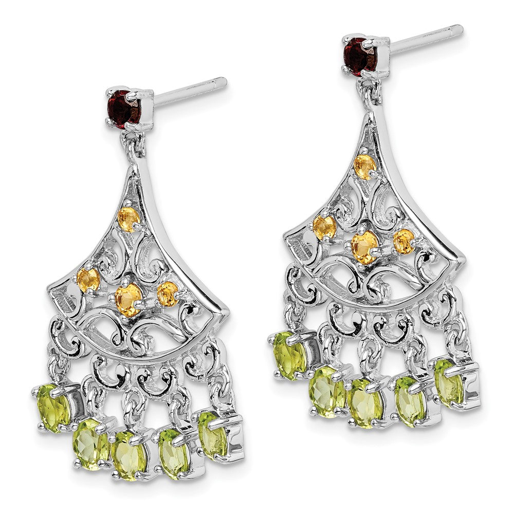 Rhodium-plated Sterling Silver Garnet Citrine and Peridot Dangle Earrings