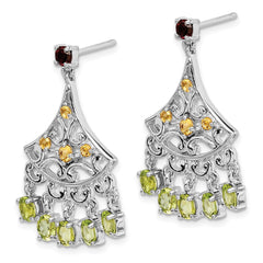 Rhodium-plated Sterling Silver Garnet Citrine and Peridot Dangle Earrings