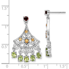 Rhodium-plated Sterling Silver Garnet Citrine and Peridot Dangle Earrings
