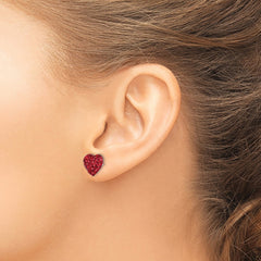 Sterling Silver Red Preciosa Crystal Heart Post Earrings