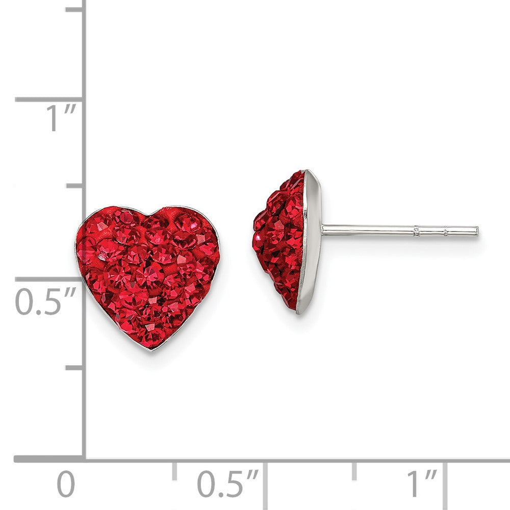 Sterling Silver Red Preciosa Crystal Heart Post Earrings