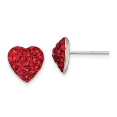 Sterling Silver Red Preciosa Crystal Heart Post Earrings