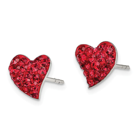 Sterling Silver Red Preciosa Crystal Heart Post Earrings