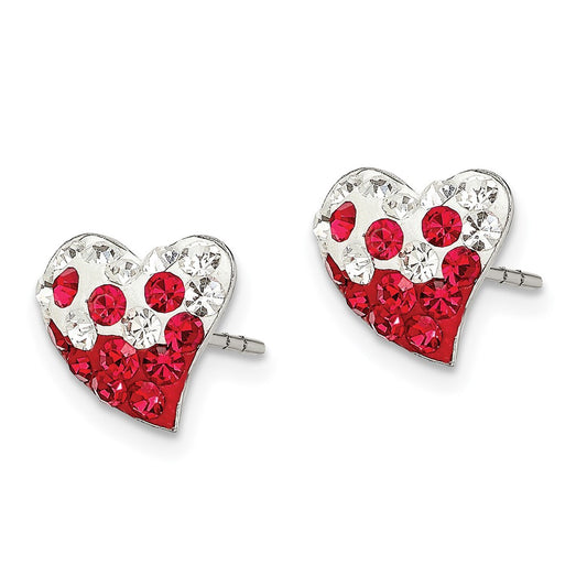 Sterling Silver Red and White Preciosa Crystal Heart Post Earrings