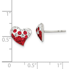 Sterling Silver Red and White Preciosa Crystal Heart Post Earrings