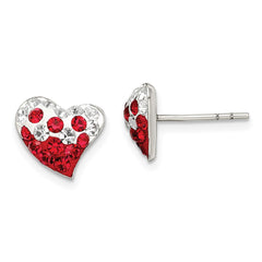 Sterling Silver Red and White Preciosa Crystal Heart Post Earrings