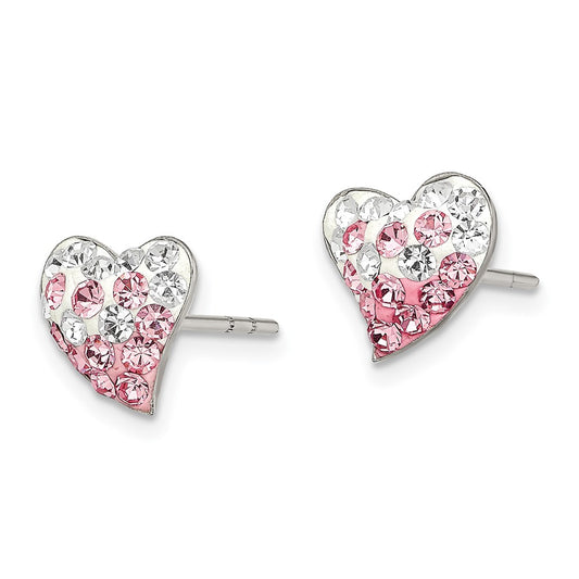 Sterling Silver Pink and White Preciosa Crystal Heart Post Earrings