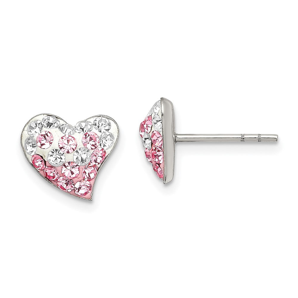 Sterling Silver Pink and White Preciosa Crystal Heart Post Earrings