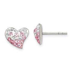 Sterling Silver Pink and White Preciosa Crystal Heart Post Earrings