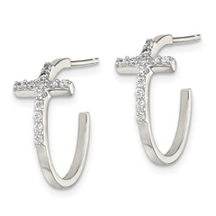 Sterling Silver CZ Cross Hoop Earrings