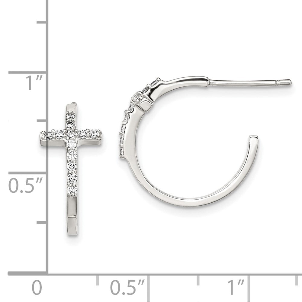 Sterling Silver CZ Cross Hoop Earrings