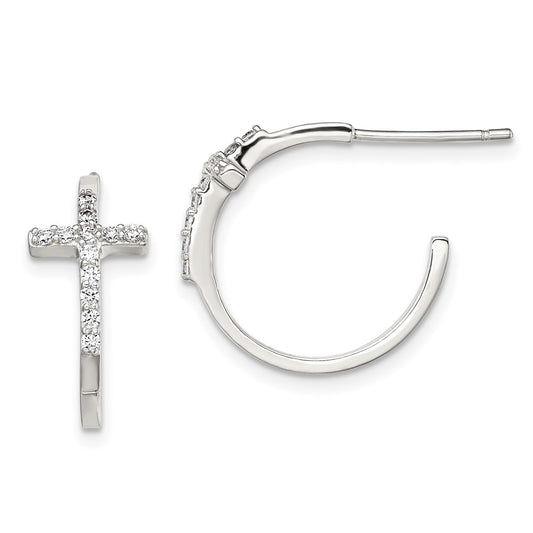 Sterling Silver CZ Cross Hoop Earrings