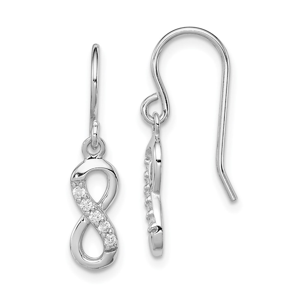 Rhodium-plated Sterling Silver CZ Infinity Shepherd Hook Earrings