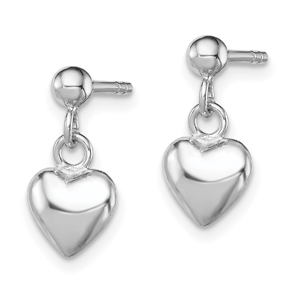 Rhodium-plated Sterling Silver Child's Polished Heart Post Dangle Earrings