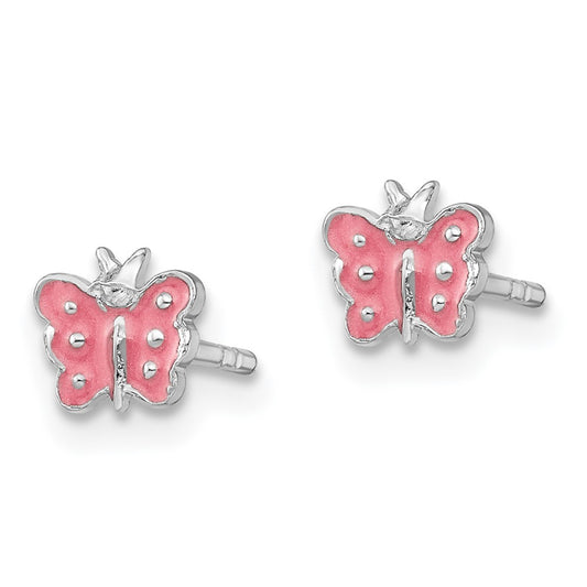 Rhodium-plated Sterling Silver Child's Enameled Butterfly Earrings