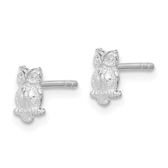 Rhodium-plated Sterling Silver Child's Polished Owl Post Earrings