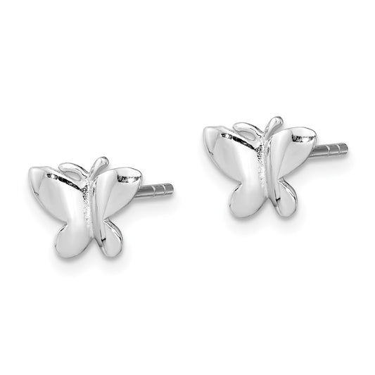 Rhodium-plated Sterling Silver Child's Polished Butterfly Post Earrings