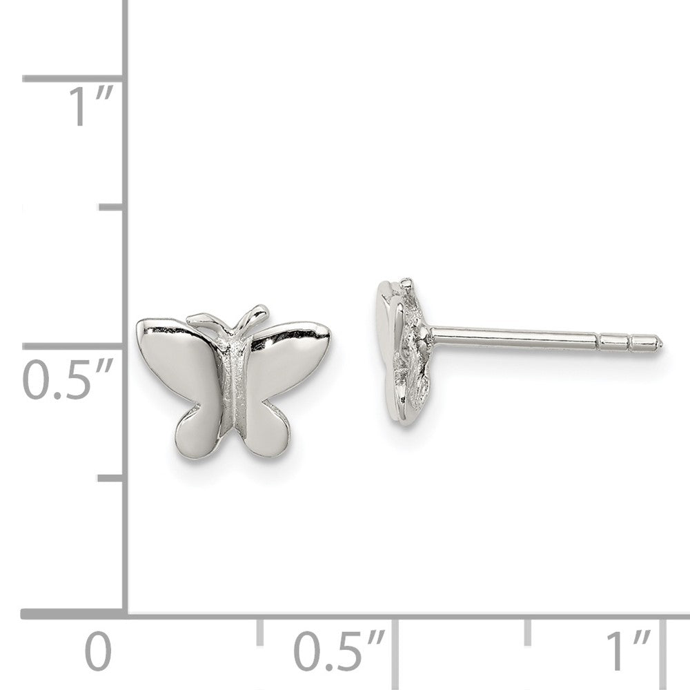 Rhodium-plated Sterling Silver Child's Polished Butterfly Post Earrings