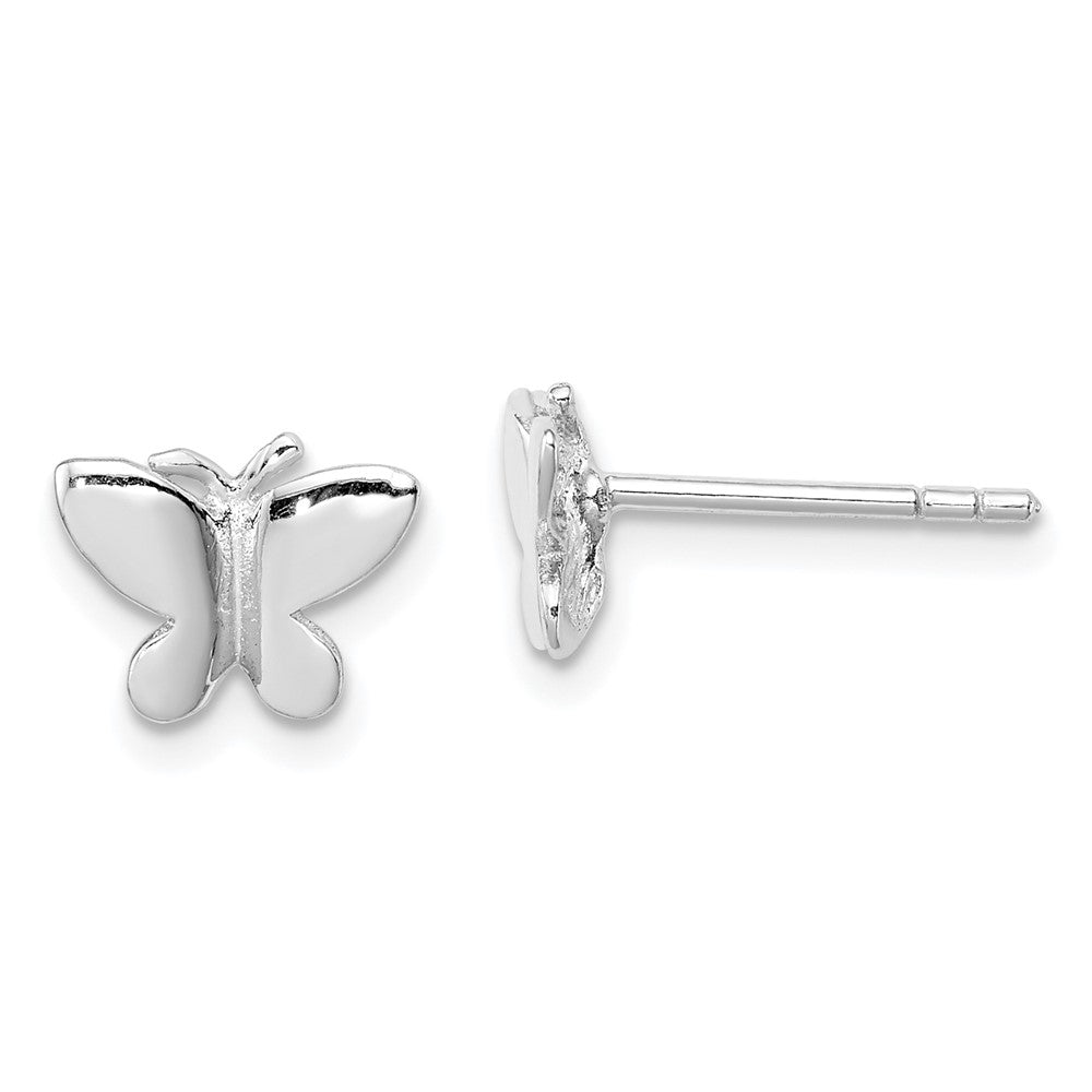 Rhodium-plated Sterling Silver Child's Polished Butterfly Post Earrings