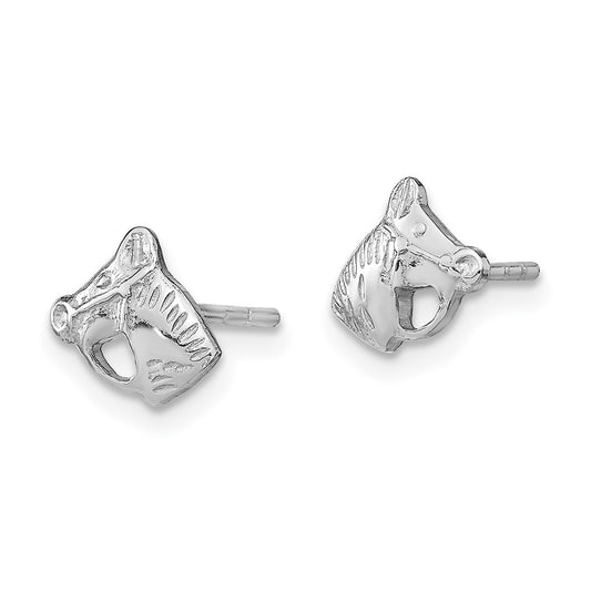 Rhodium-plated Sterling Silver Child's Polished Horse Head Post Earrings