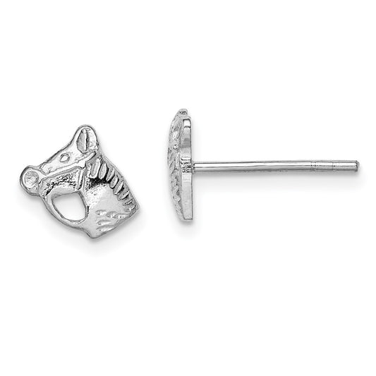 Rhodium-plated Sterling Silver Child's Polished Horse Head Post Earrings