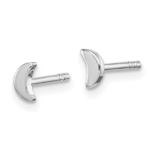 Rhodium-plated Sterling Silver Child's Polished Half Moon Post Earrings