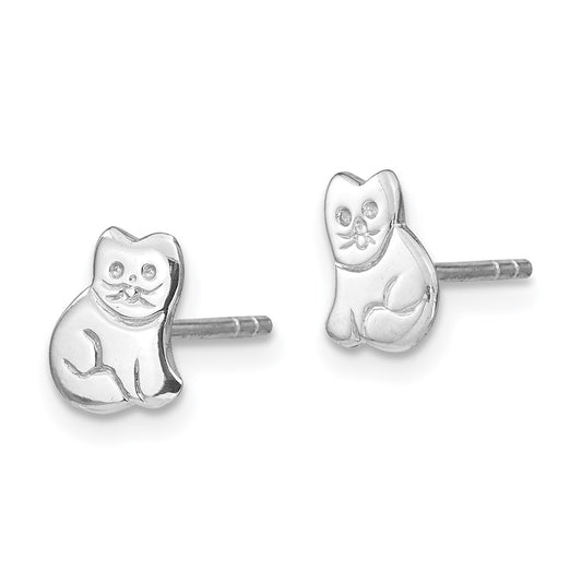 Rhodium-plated Sterling Silver Child's Polished Kitty Cat Post Earrings