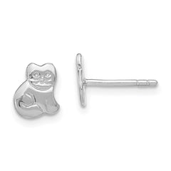 Rhodium-plated Sterling Silver Child's Polished Kitty Cat Post Earrings