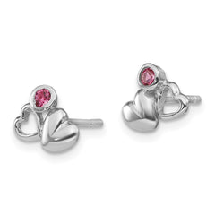 Rhodium-plated Sterling Silver Child's Preciosca Crystal Heart Post Earrings