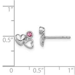 Rhodium-plated Sterling Silver Child's Preciosca Crystal Heart Post Earrings