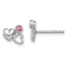 Rhodium-plated Sterling Silver Child's Preciosca Crystal Heart Post Earrings