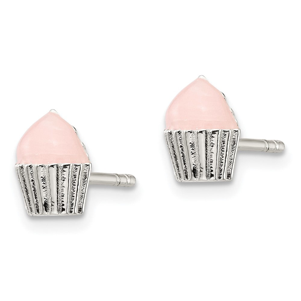 Sterling Silver Children's Enameled Cupcake Post Earrings