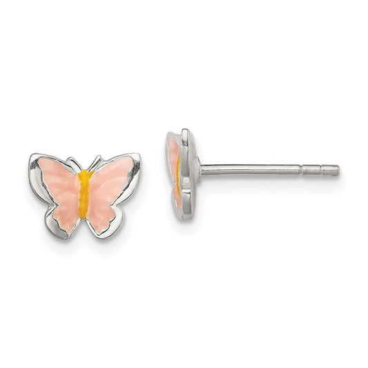 Sterling Silver Children's Enameled Butterfly Post Earrings