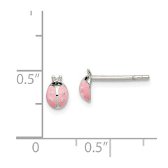 Sterling Silver Pink Enamel Kid's Ladybug Post Earrings