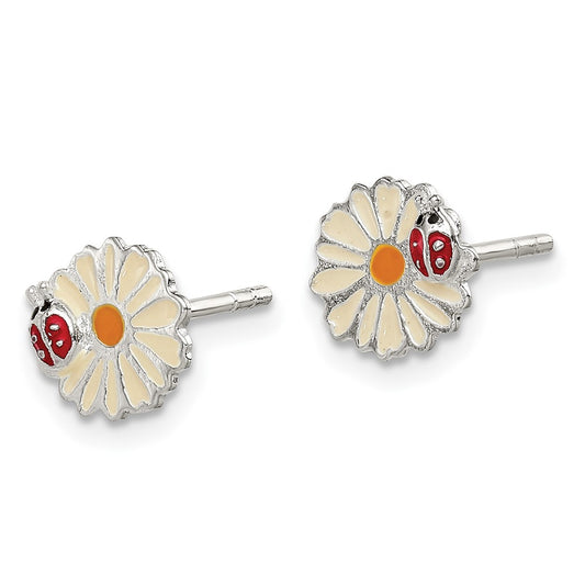 Sterling Silver Enamel Flower Kid's Post Earrings