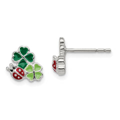 Sterling Silver Enamel Ladybug and Clovers Kid's Post Earrings