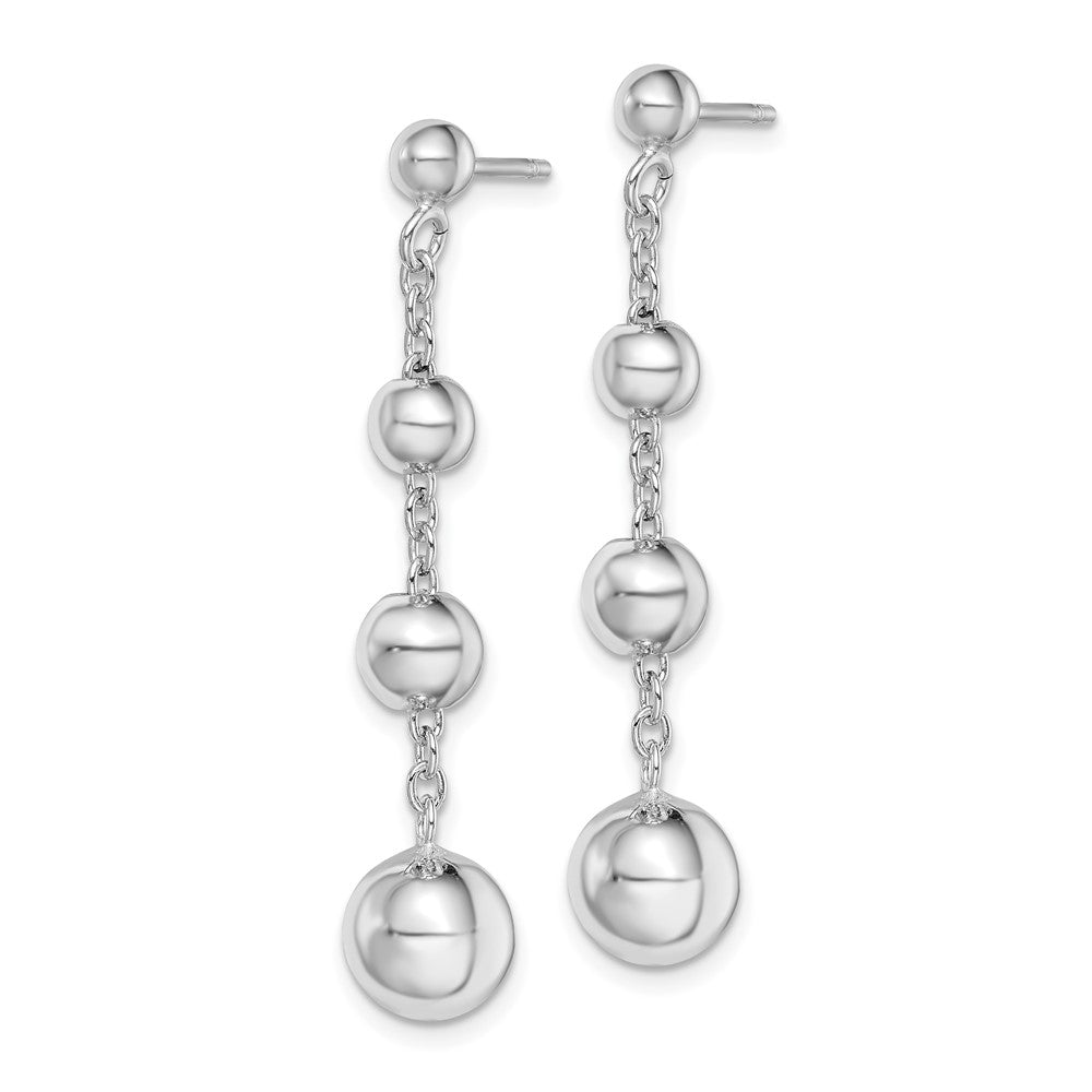 Rhodium-plated Silver Polished Beaded Post Dangle Earrings