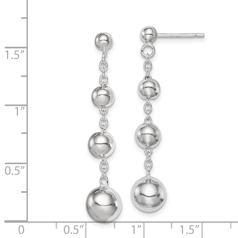 Rhodium-plated Silver Polished Beaded Post Dangle Earrings