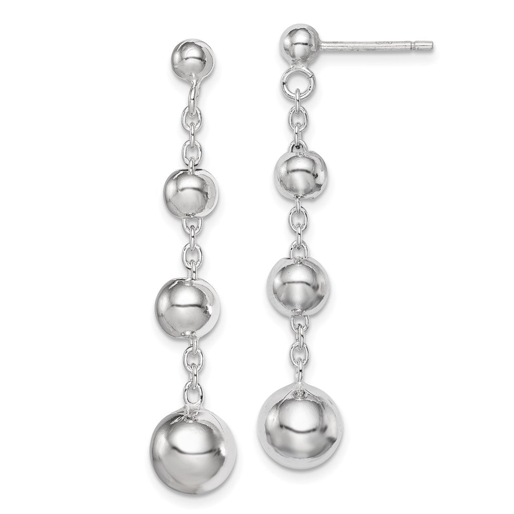 Rhodium-plated Silver Polished Beaded Post Dangle Earrings