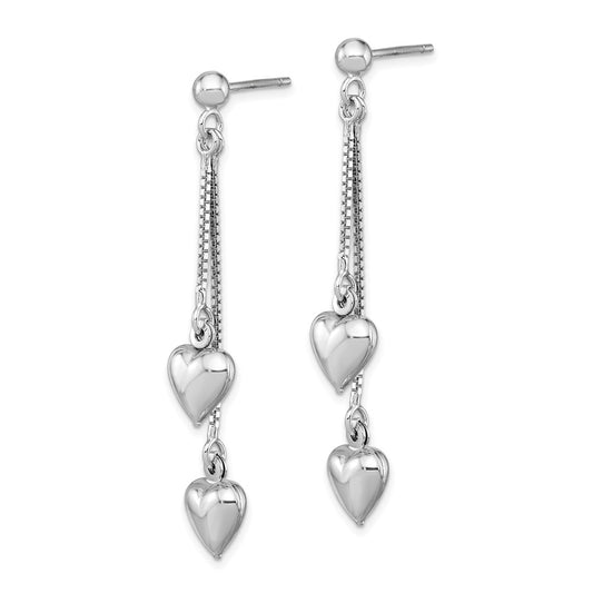 Rhodium-plated Sterling Silver Polished Heart Post Dangle Earrings