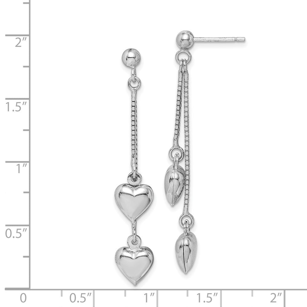 Rhodium-plated Sterling Silver Polished Heart Post Dangle Earrings