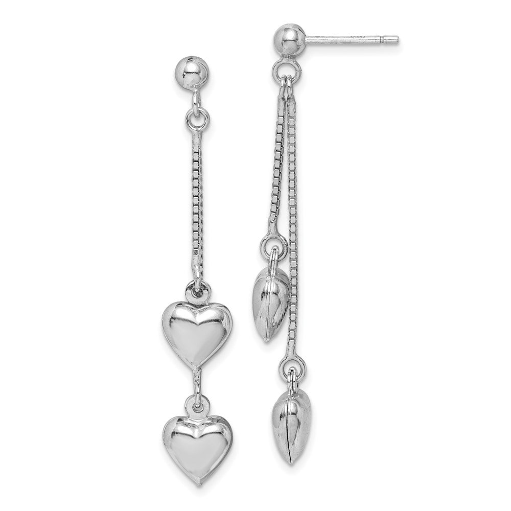 Rhodium-plated Sterling Silver Polished Heart Post Dangle Earrings