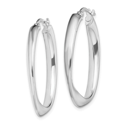 Rhodium-plated Sterling Silver Oval Hoop Earrings