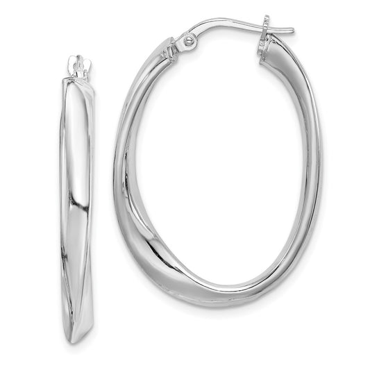 Rhodium-plated Sterling Silver Oval Hoop Earrings