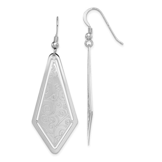 Rhodium-plated Sterling Silver Polished Etched Dangle Earrings