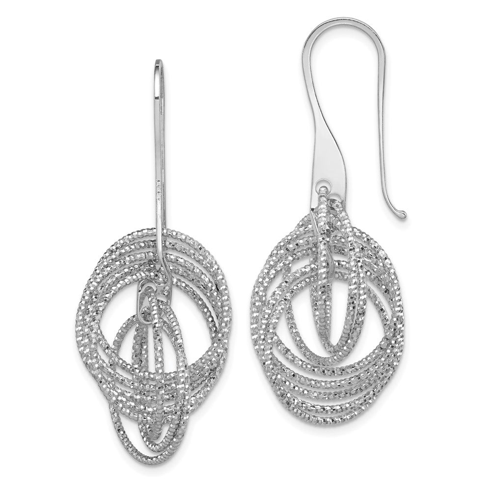 Rhodium-plated Sterling Silver Dangle Diamond-cut Circles Dangle Earrings