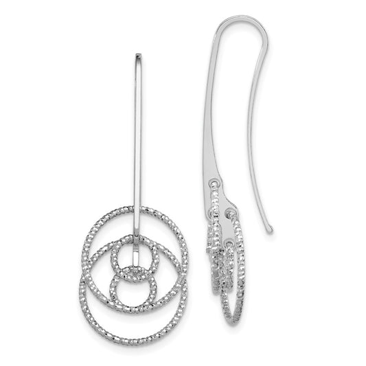 Rhodium-plated Sterling Silver Dangle Diamond-cut Circles Dangle Earrings