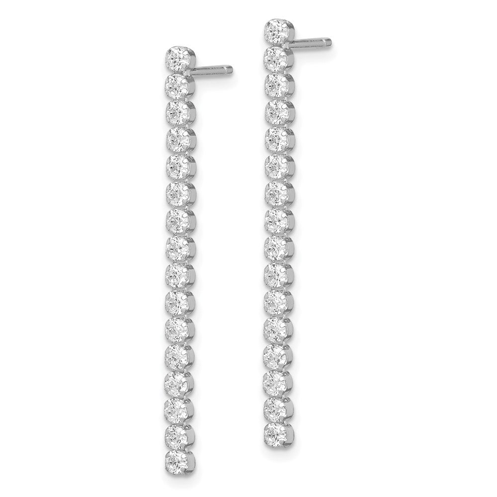 Rhodium-plated Sterling Silver Polished CZ Dangle Post Earrings