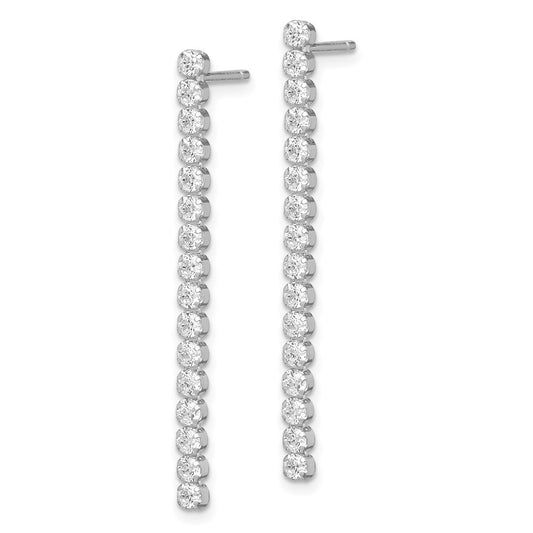 Rhodium-plated Sterling Silver Polished CZ Dangle Post Earrings